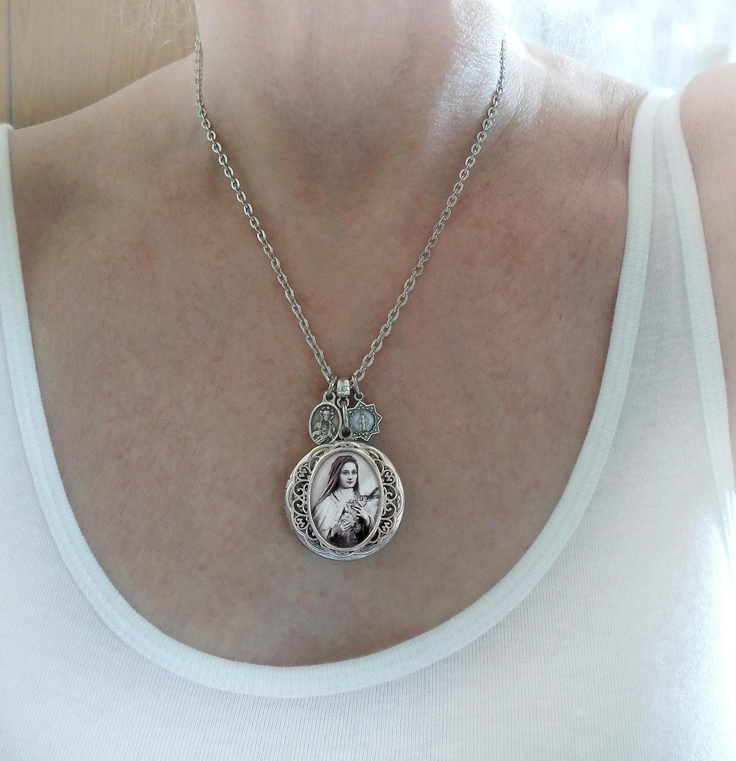 St. Catherine of Alexandria Locket Necklace, Confirmation Gift, Patron Saint Catholic Jewelry - Image 8