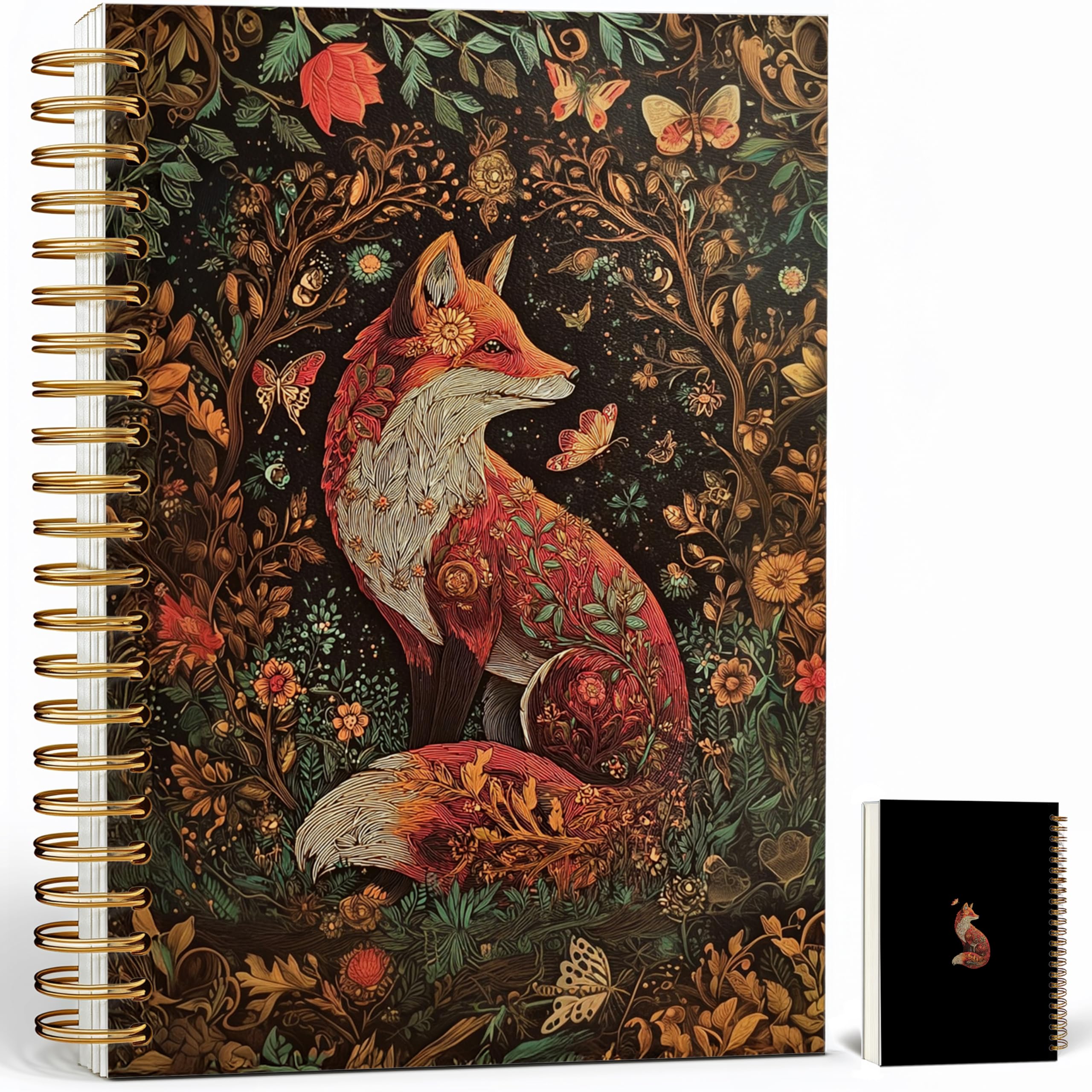 Journaling Notebooks for Women, William Morris Abstract Floral Notebook - Vintage Fox Notebook Journal Gifts, Lined Paper, A5 Spiral Journal Notebook Office Supplies Gifts for Women Birthday Christmas