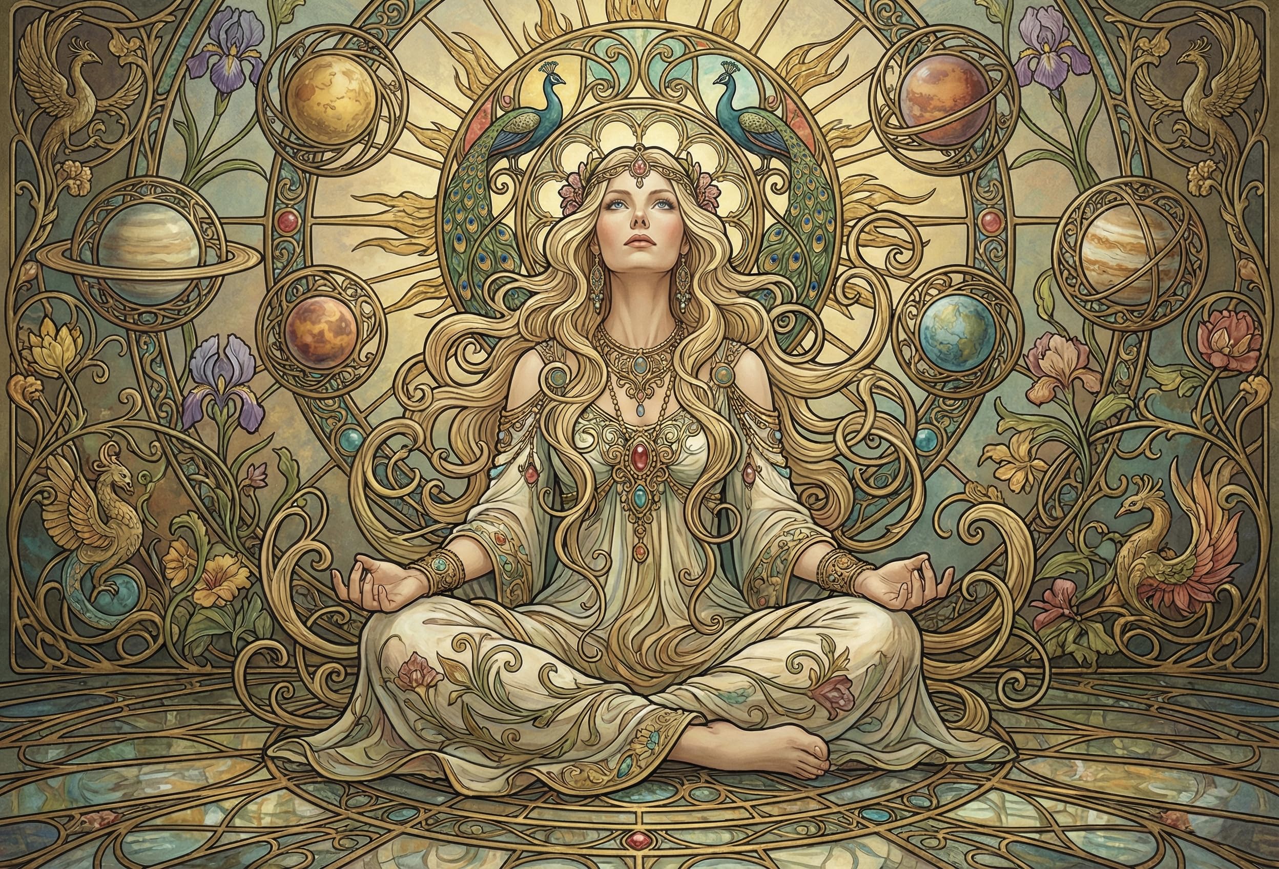 Art Nouveau Woman Jigsaw Puzzle 1000 Pieces, Relaxing Family Game Gift