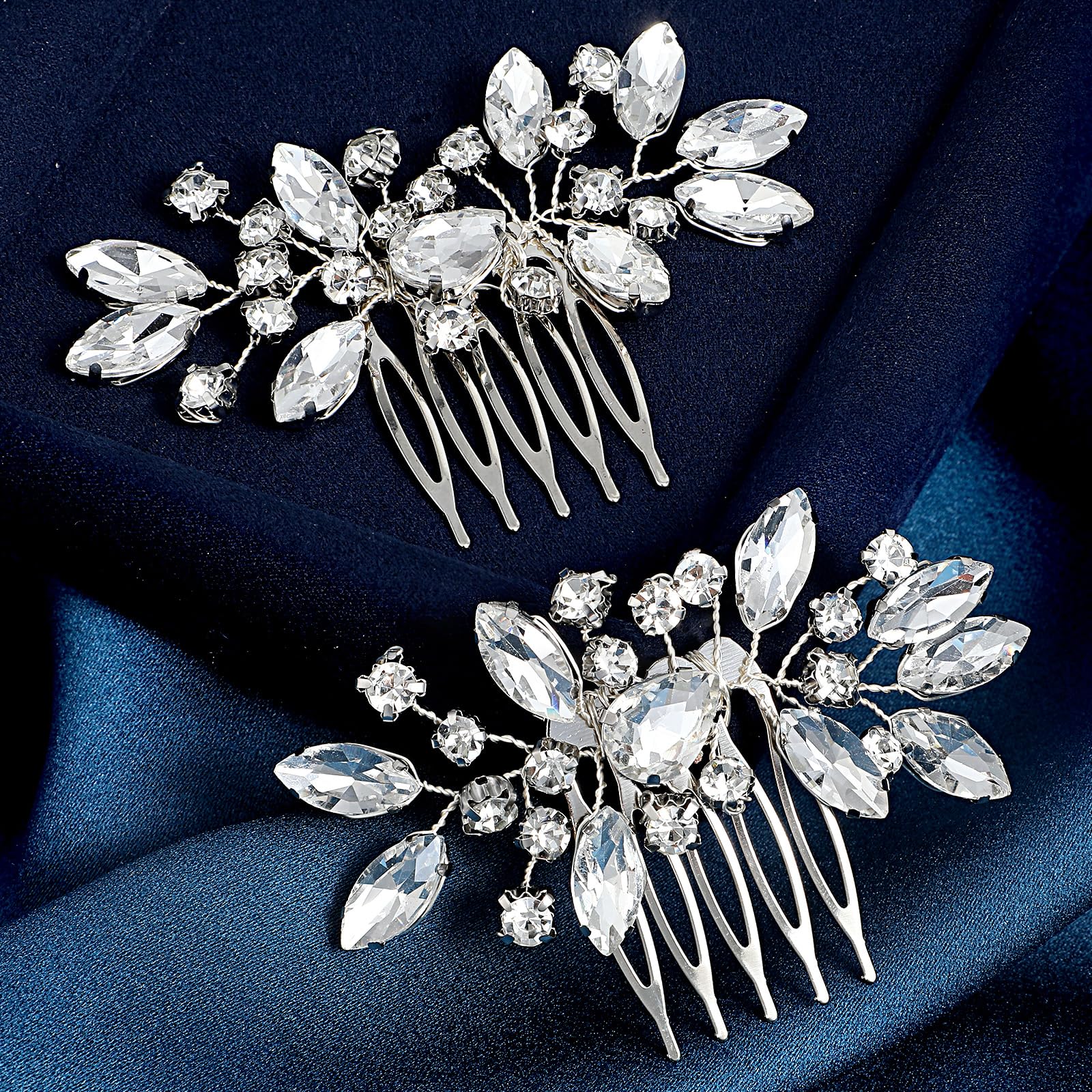 2Pcs Bridal Hair Accessories Silver Wedding Hair Side Combs Wedding Rhinestone Silver Piece Bridal Tiara Flower Headpieces Combs Headband for Women and Girls Valentine's Day Decorations - Image 4