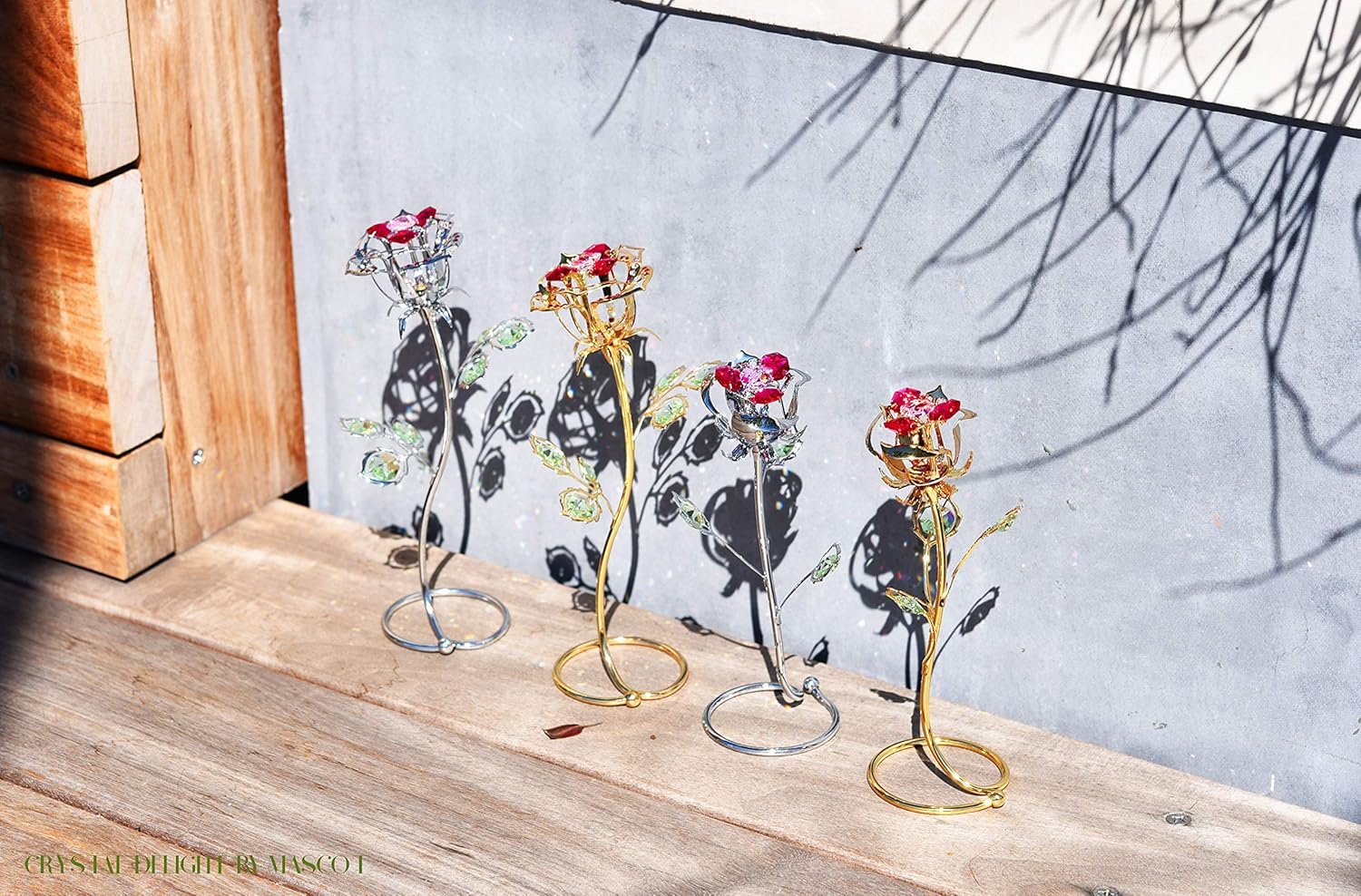 Crystal Rose Decor Mascot Chrome Plated with Mascot Crystals Romantic Gift for Valentines Day Birthday, Anniversary Home Decor