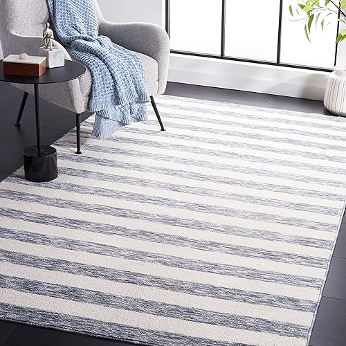 SAFAVIEH Easy Care Collection - Alfombra de área de 6 x 9 pies, color gris y marfil, diseño a rayas, no desprende pelusa y de fácil cuidado, lavable
