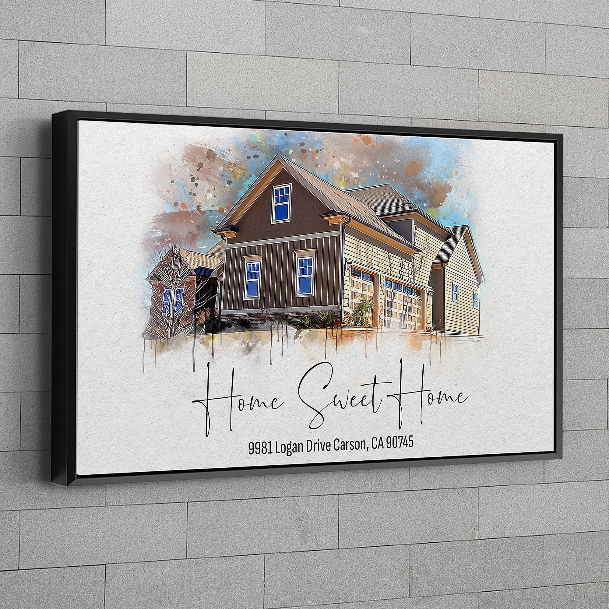 Awesometik Custom House Portrait On Canvas, Watercolor House Painting, Personalized Housewarming Gift, Gift for Couple