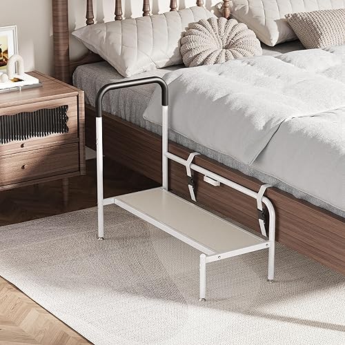 Miniatura 7 de Taburete de cama para adultos, escalones de noche para personas mayores con mango antideslizante y luz LED, riel de asistencia estable para camas