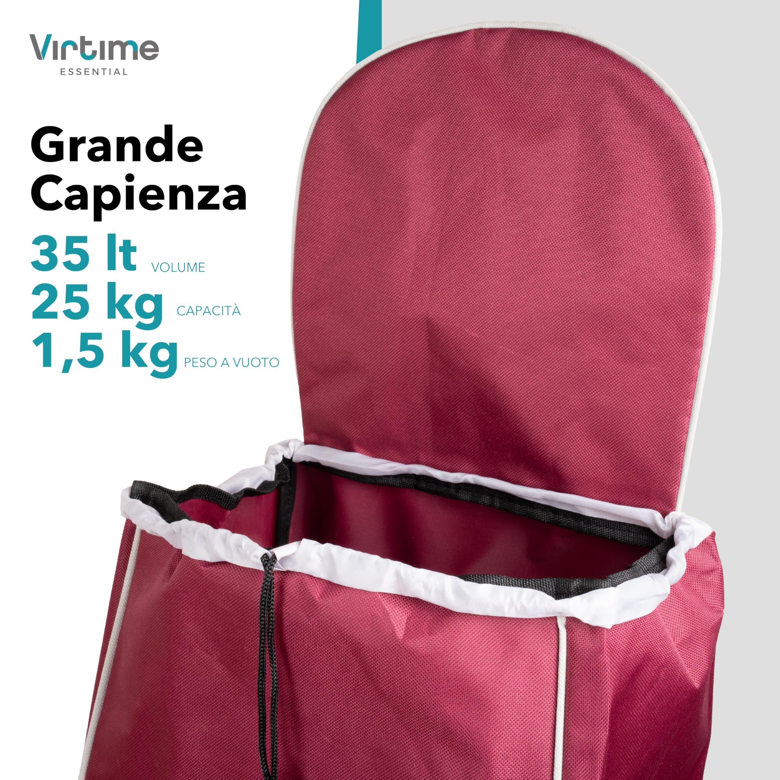Carrello Spesa 2 Ruote – Borsa XL Impermeabile, Struttura Pieghevole in Alluminio, Leggero e Robusto – 4 Colori (Bordeaux)