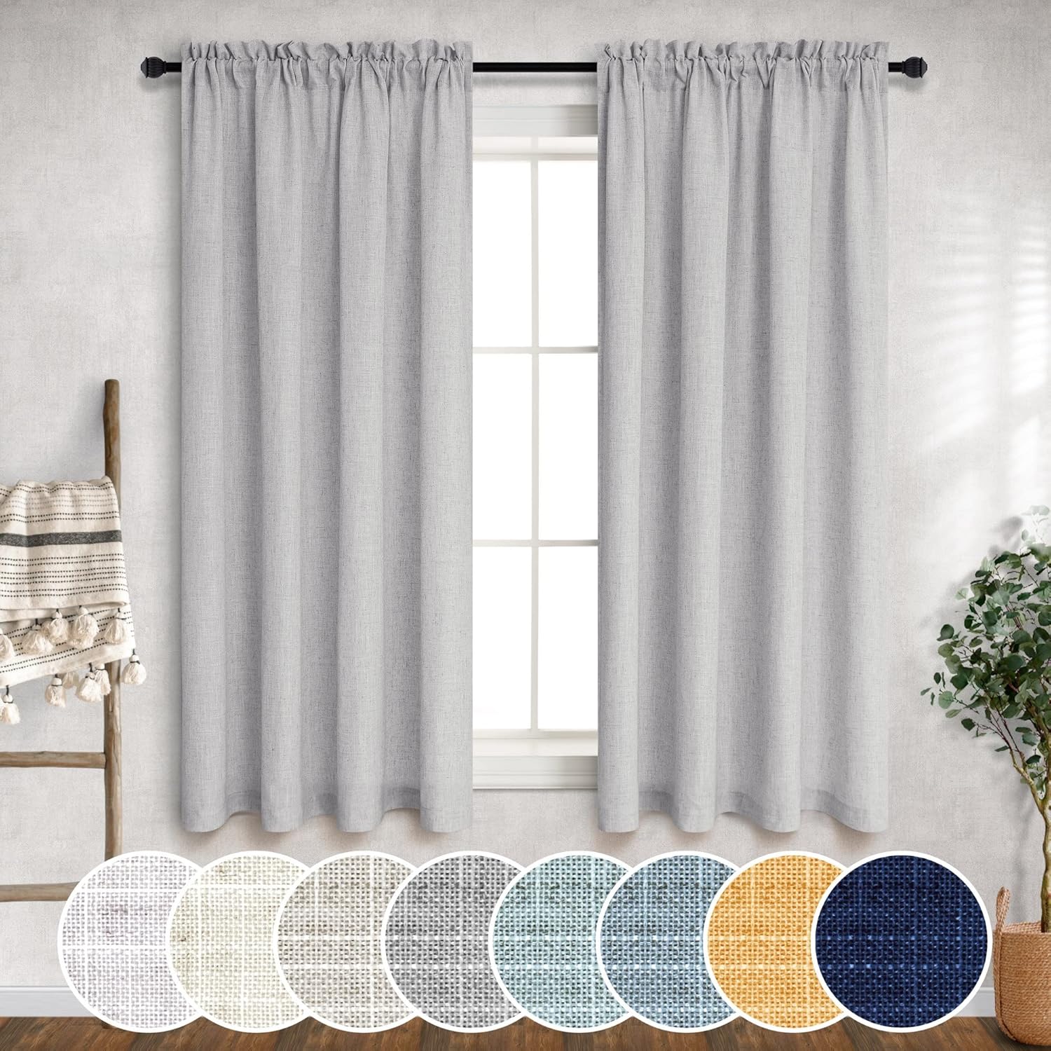 Gray Curtains 2 Panels Sets 45 Inch Length for Kitchen Door
