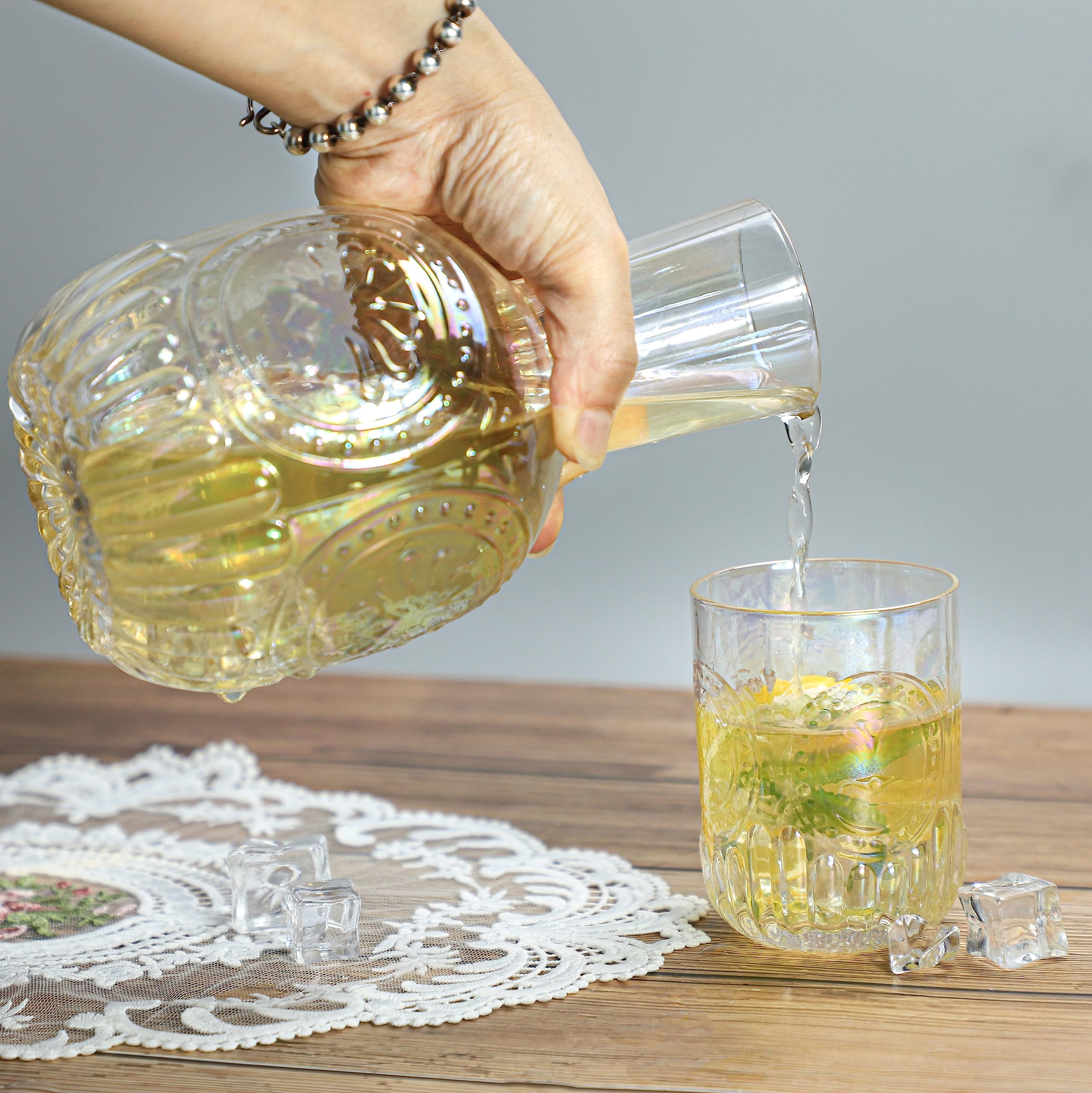 Carafe à eau rétro en verre transparent avec gobelet en verre, pichet en verre et tasse de nuit