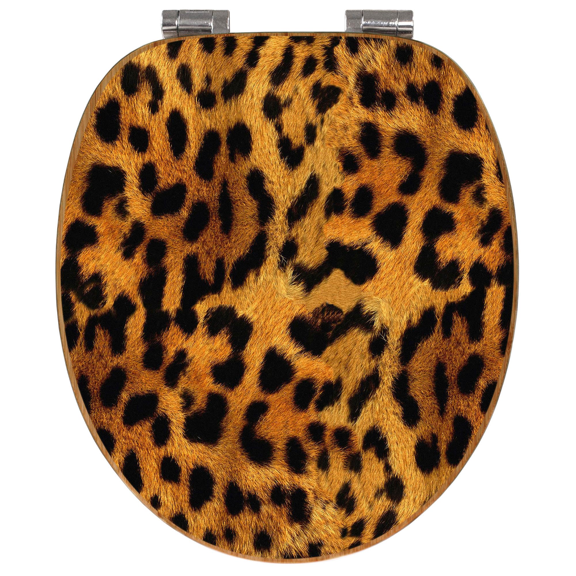 banjado Design WC Sitz Bambus Absenkautomatik 45,8x37,5cm - Toilettendeckel mit Absenkautomatik Holz - hochwertiger Bambus Klodeckel - WC-Sitz für gängigen Toiletten - Motiv Leopard