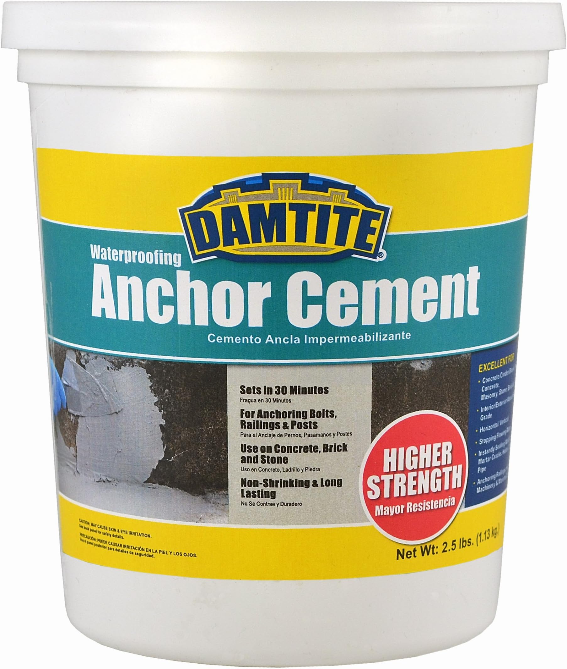 DAMTITE Waterproofing Anchor Cement, Non-Shrinking & Long-Lasting, Use On Concrete, Brick, & Stone, Sets in 30 Minutes (Gray, 2.5lb)