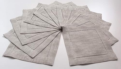 Miniatura 3 de Servilletas de cóctel de lino natural, juego de 50 posavasos de tela de lino, costura de dobladillo de escalera, paquete de 50 unidades