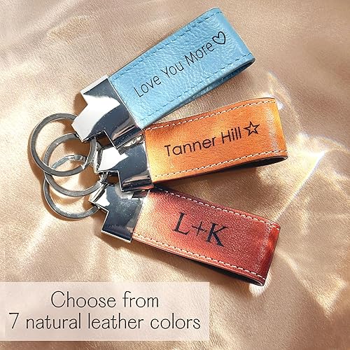 Miniatura 6 de Llaveros personalizados con nombres, fechas o foto Llavero personalizado de cuero de primera calidad Llavero seguro para él o ella