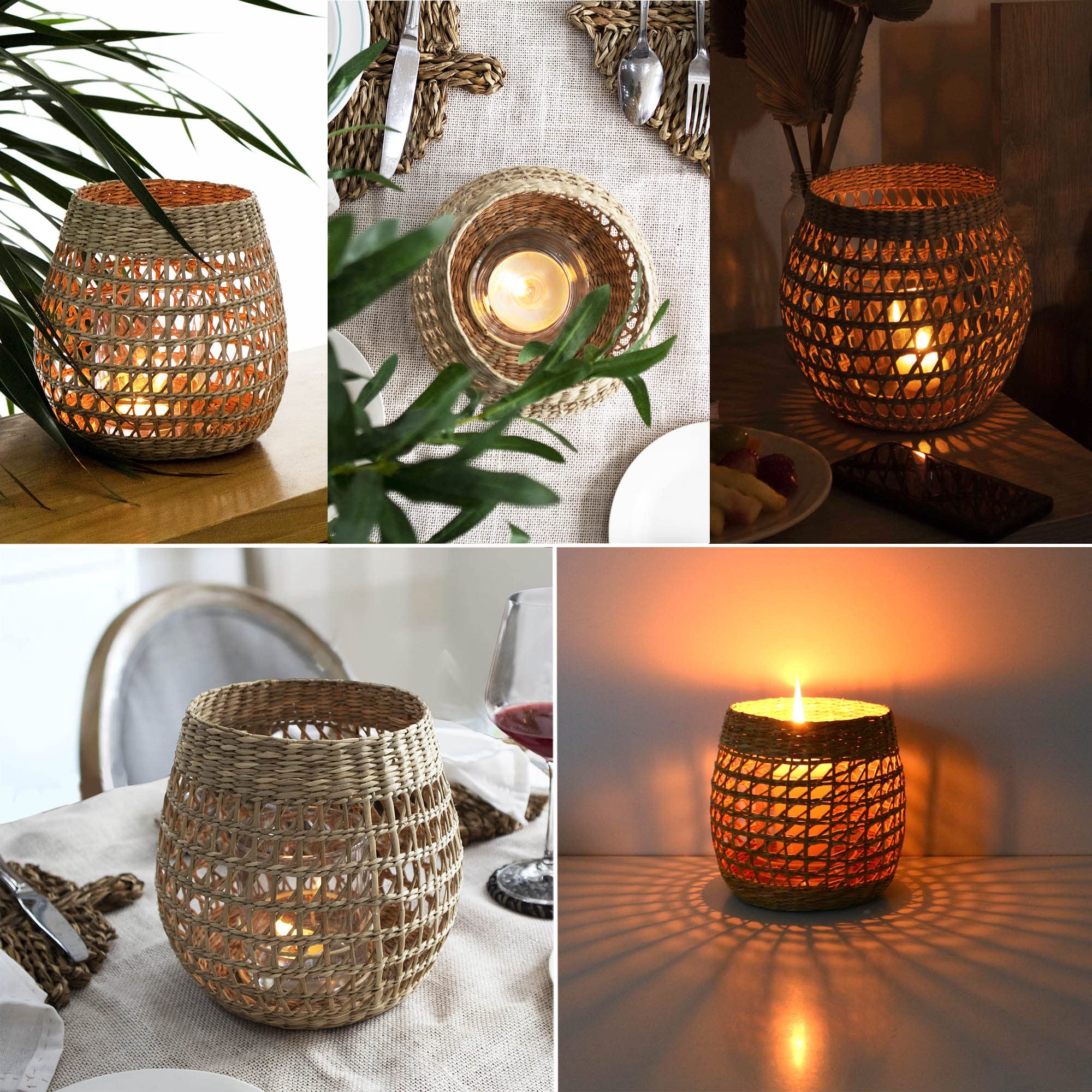 Photophore En Verre Avec Cordelette - H 14 Cm - Lanterne Décorative Pour Jardin, Terrasse, Intérieur