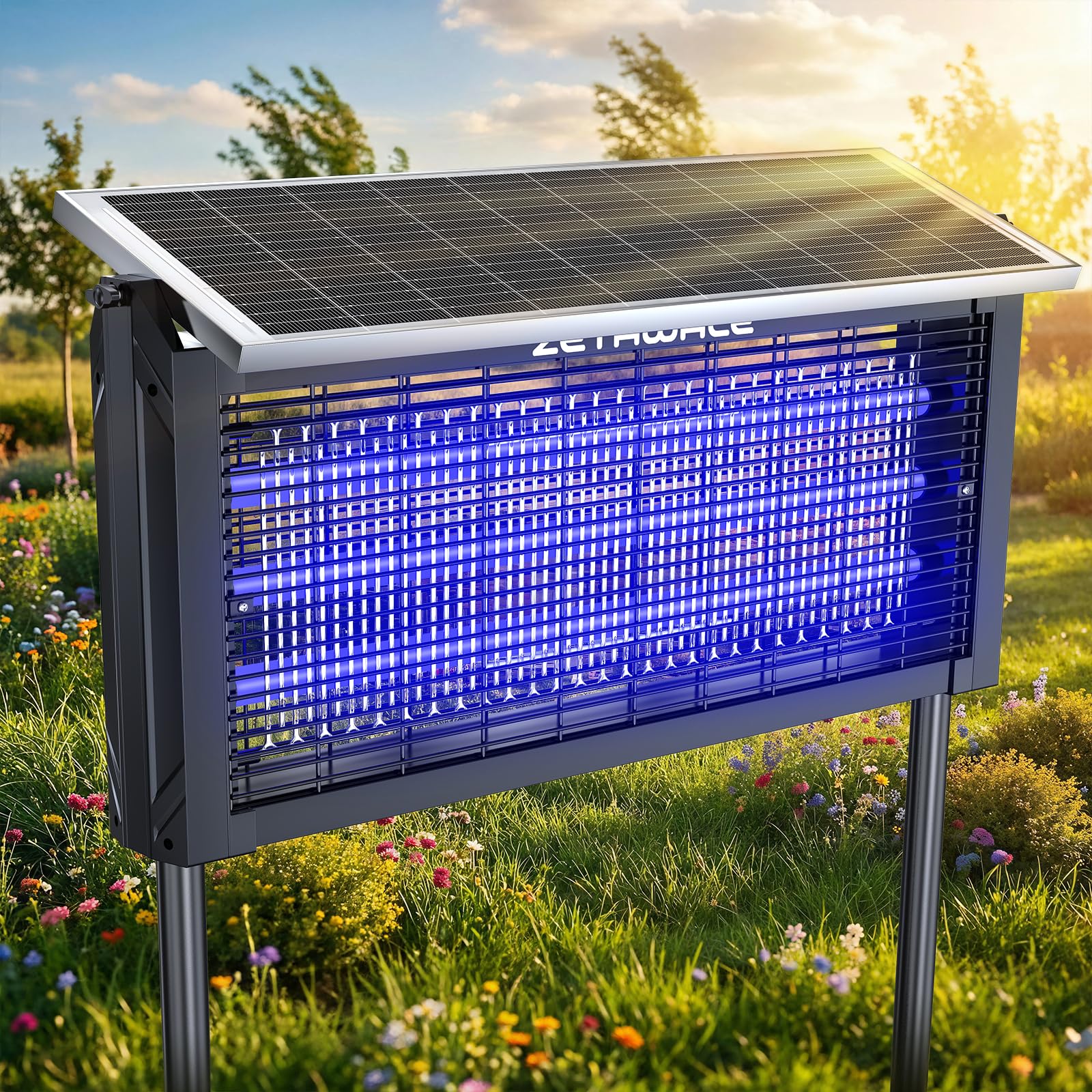 Solar Bug Zapper Outdoor, 30W Solar Powered Mosquito Trap, 4500V Fly Trap & Mosquito Killer, 6600mAh Battery, IPX5 Waterproof, Covers Up to 4000 Sq.Ft for Patio, Backyard, Garden