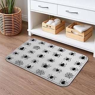 Halloween Spider Quick Dry Bath Mat, Black Arachnids Decorative Non Slip Shower Mat, Spooky Memory Foam Washable Bath Rugs for Bathroom Toilet Restroom 16x24 Inch