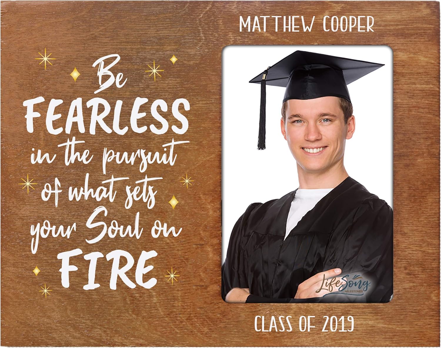 LifeSong Milestones Personalized Digital Frame - Graduation Party Decorations Gift - Graduation Gift for Her Him Daughter Son Unique Graduate Ideas 4” x 6” Be Fearless (Walnut)