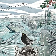 Charity Christmas Cards Pack of 5 - BHF, Marie Curie, Mind, NSPCC, Shelter - Winter Blackbird and Countryside Scene - Artistic Festive Design by Alison Headley - Made in the UK - Eco-Friendly