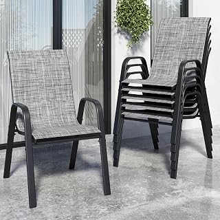 Vimstora Patio Chairs Set of 6 Stackable Outdoor Dining Chairs, All-Weather Textilene Fabric & Rust-Resistant Metal Frame for Backyard Deck Garden