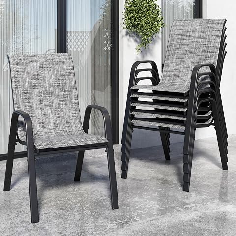 Vimstora Patio Chairs Set of 6, Stackable Outdoor Dining Chairs for All Weather Textilene Fabric & Metal Frame, Outdoor Chairs Set for Backyard Deck Garden