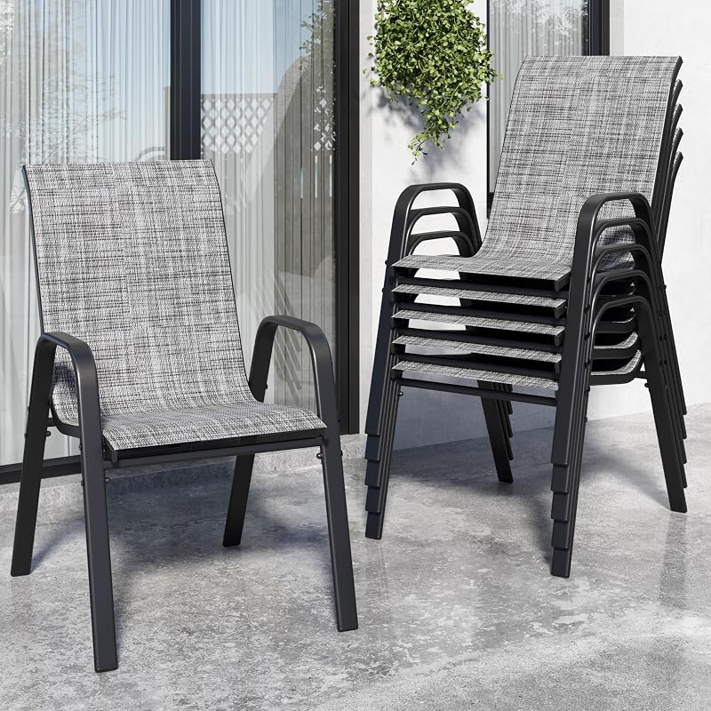 Vimstora Patio Chairs Set of 6, Stackable Outdoor Dining Chairs for All Weather Textilene Fabric & Metal Frame, Outdoor Chairs Set for Backyard Deck Garden