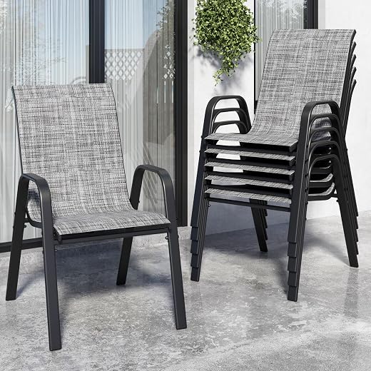 Stackable Outdoor Patio Chairs, Set of 6 (grey) - $149.99