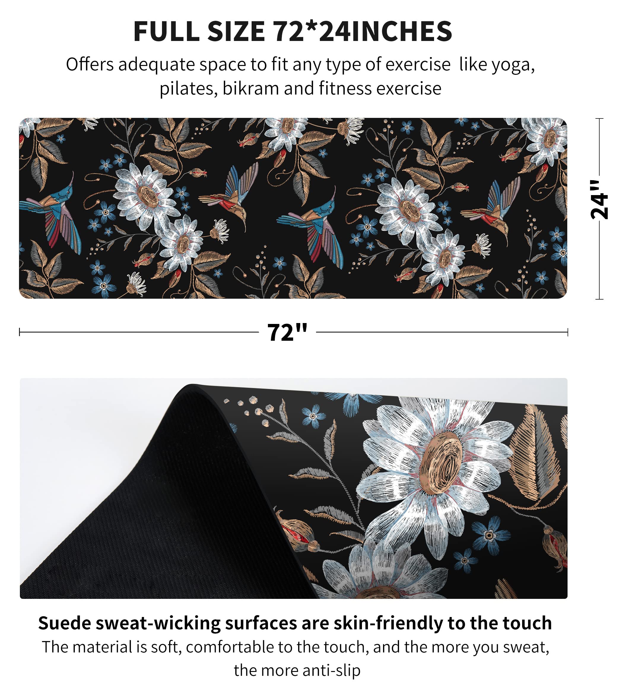 nuveti Printed Travel Yoga Mat-1/16 Inch Thick Non Slip Fitness Workout Mat with Carrying Bag, Foldable Lightweight Suede & Natural Rubber Yoga Mat for Yoga Pilates and Fitness 72