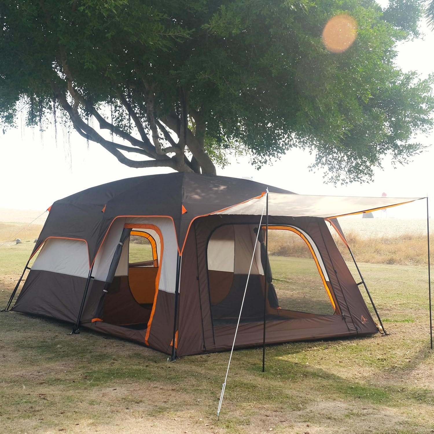 KTT Large Tent 6-8-10-12 Person,Family Cabin Tents,2 Rooms,2 Doors and 4 Windows with Mesh,Straight Wall,Waterproof,Double Layer,Big Tents for Outdoor,Picnic,Camping,Family Gathering