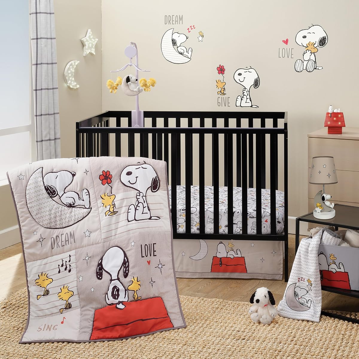 Snoopy Love Juego de ropa de cama para cuna de bebé infantil de 3 piezas