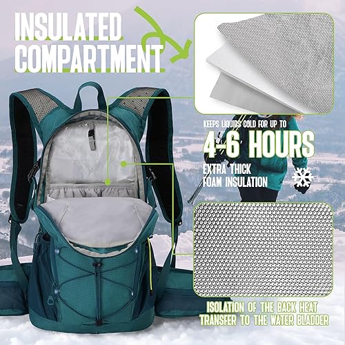 Miniatura 4 de Mochila de agua de senderismo de 20L + 18L con bolsa de agua de 2 a 3 L - Válvula de mordida de alto flujo - Mochila de hidratación con