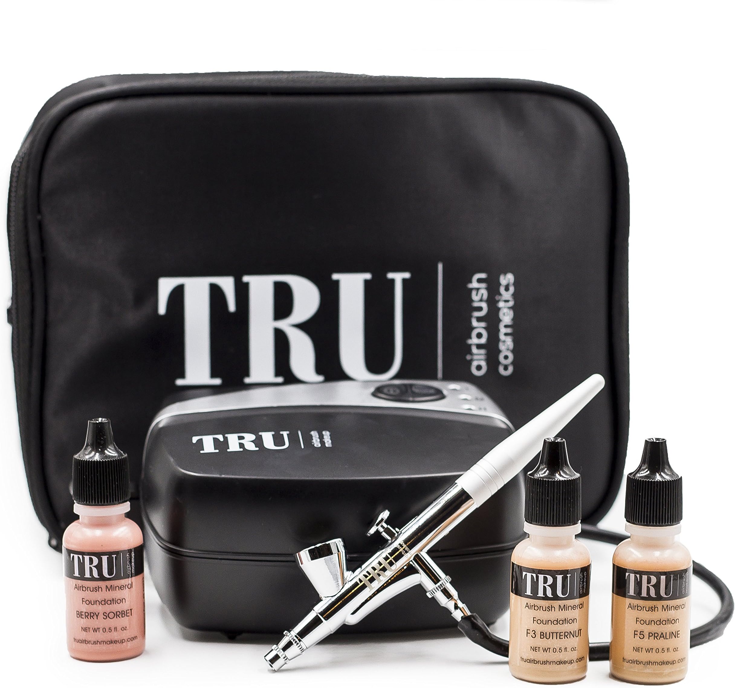 TRU Airbrush Cosmetic Mineral Makeup System Basic Kit-Tan Skin Tone 5 piece makeup kit FREE Travel bag
