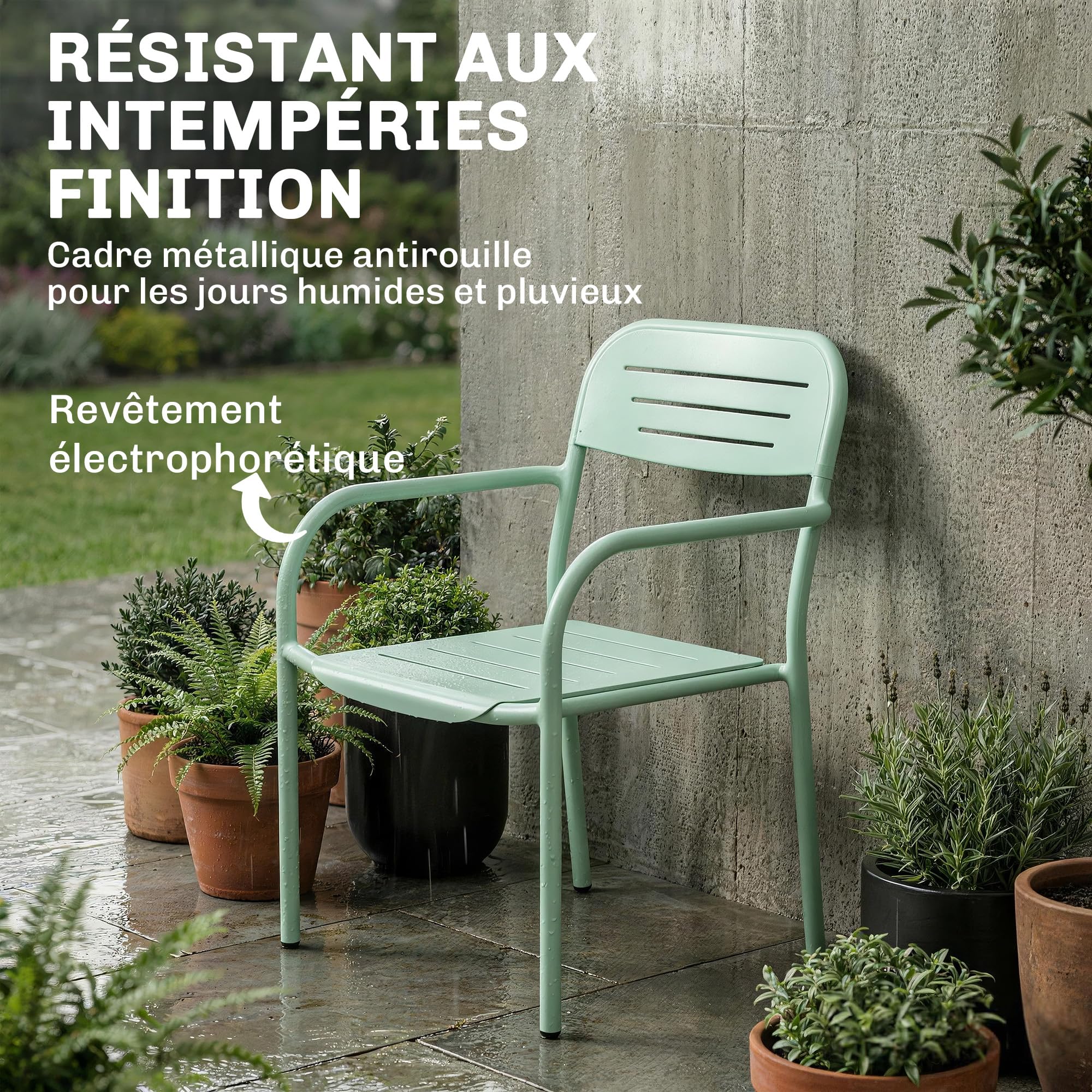 Outsunny Lot de 2 Chaises de Jardin Métal Antirouille - Fauteuil Salon Extérieur Empilable Résistant aux Intempéries avec Accoudoirs - Meuble pour Aménagement Balcon Terrasse et Bistro, Vert