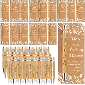 ReliThick 50 Sets Employee Appreciation Gift Bulk Inspirational Bamboo Ballpoint Pen with Thank You Greeting Card Cna Week Graduation End of Year Gift for Teacher Coworker Nurse Staff Student Team