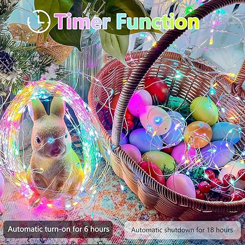 Miniatura 36 de Paquete de 2 guirnaldas de luces LED, funcionan con pilas, 5 m, 50 luces intermitentes, temporizador, impermeables, para habitaciones, bodas