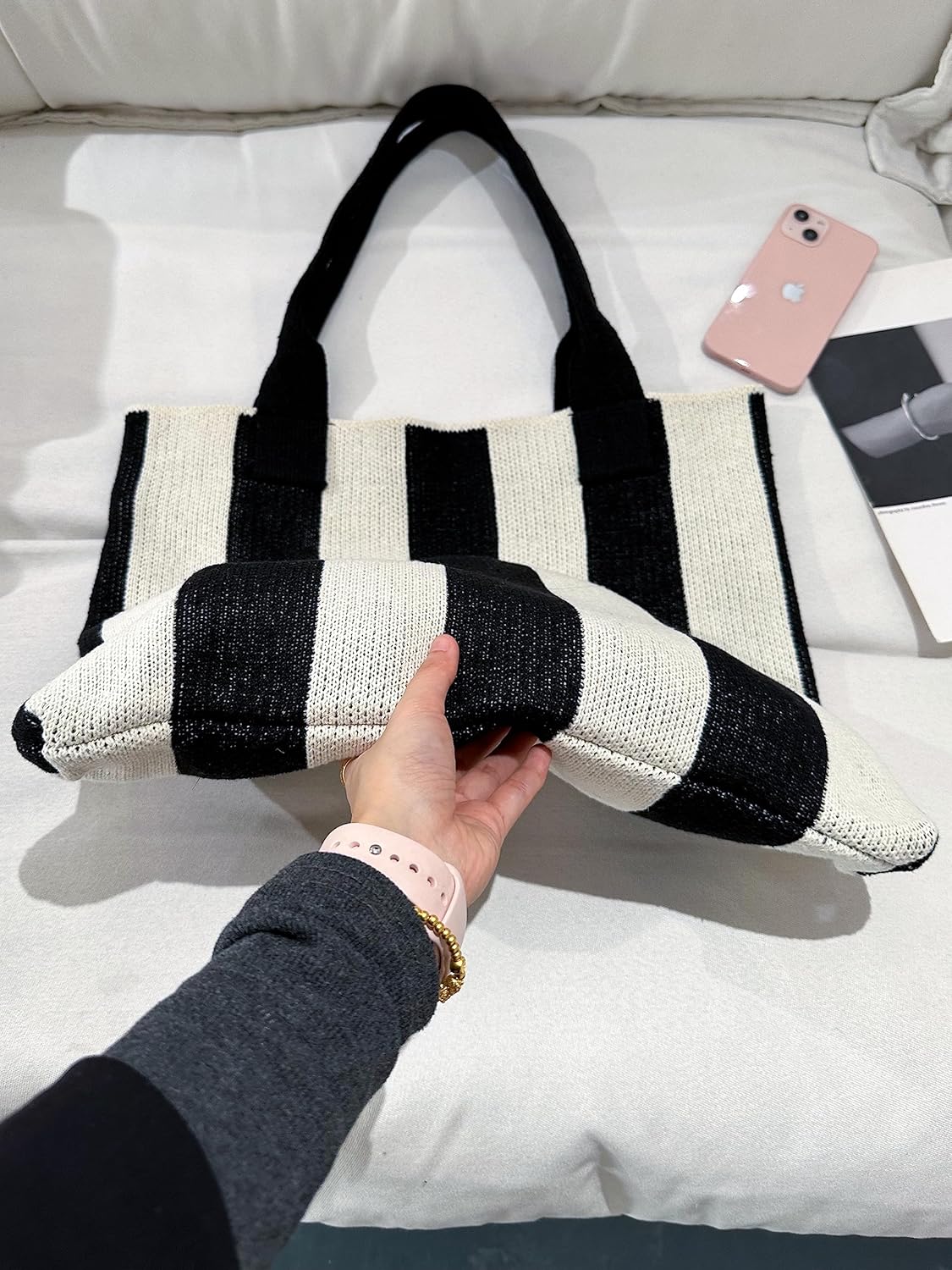 ENBEI Women's tote bags aesthetic Shoulder Handbags Hand crocheted Bags large Shoulder Shopping Bag large satchel cute Bag