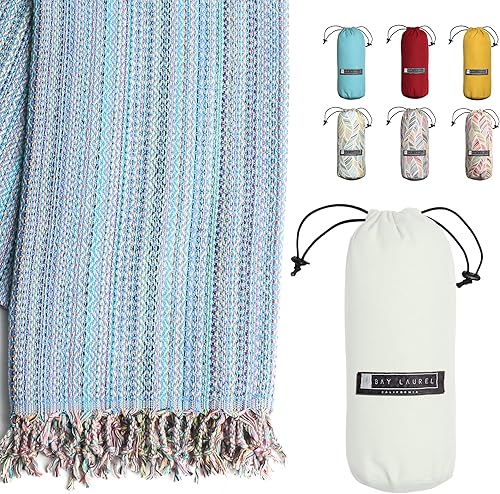 Vista 100 de BAY LAUREL - Toalla de playa turca con bolsa de viaje, grandes, de 39 x 71 pulgadas, de secado rápido, libre de arena y ligera Beige con bolsa roja