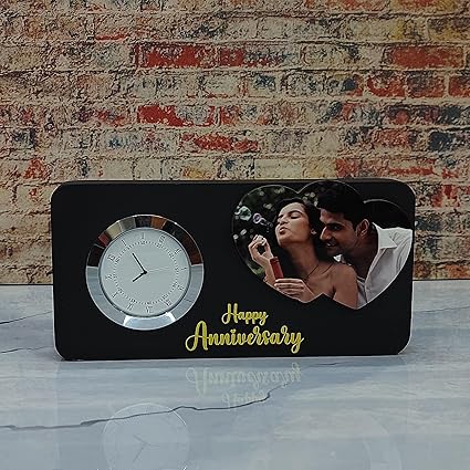 SPARKLE GIFT AND DECOR Happy Anniversary Clock Table Top with Photo for Couple - Special for Wife for Husband