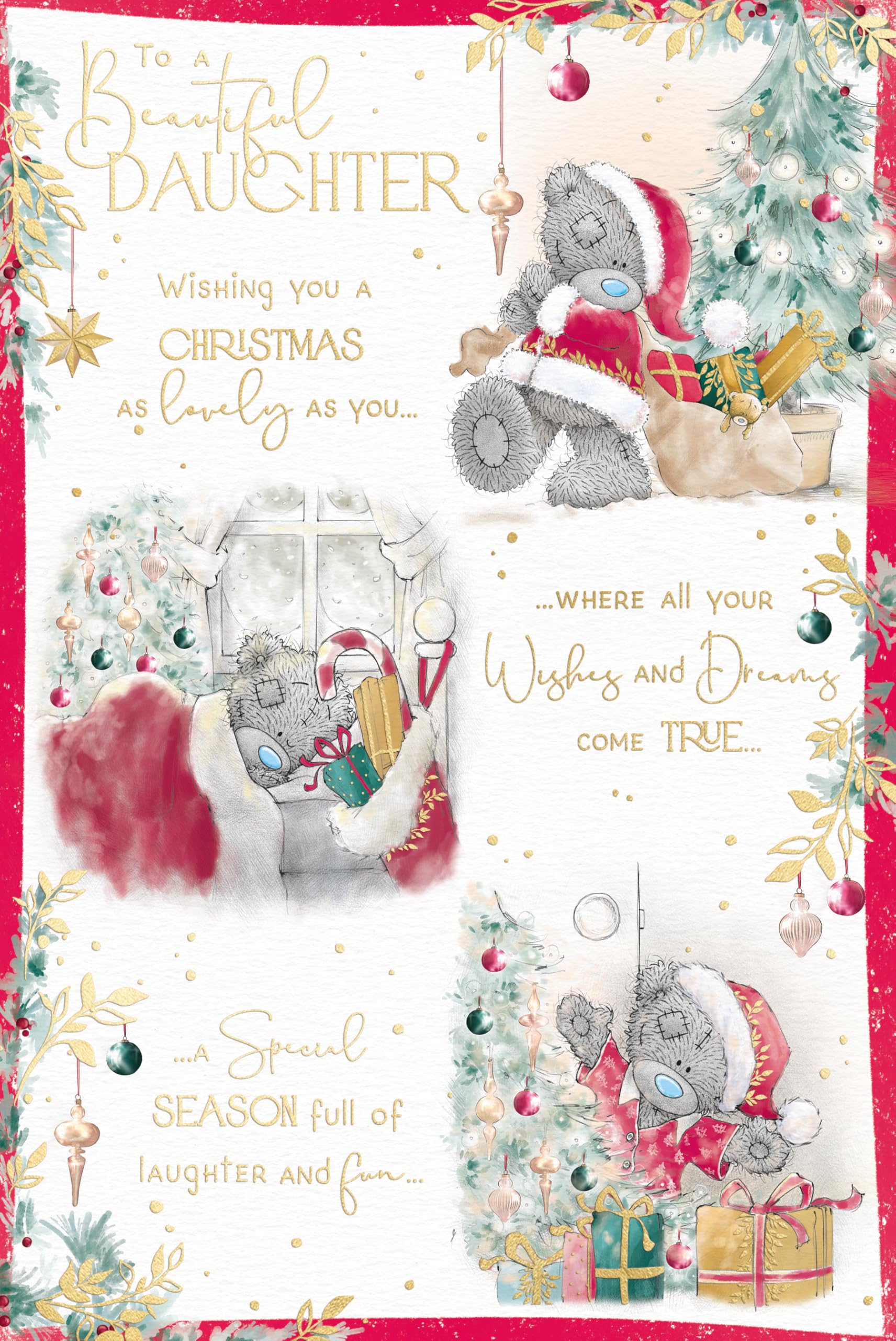 Me To You Tatty Teddy Christmas Card To A Beautiful Daughter, With Tatty Teddy Bear And Presents 15.2 x 22.8 cm - Official Collection