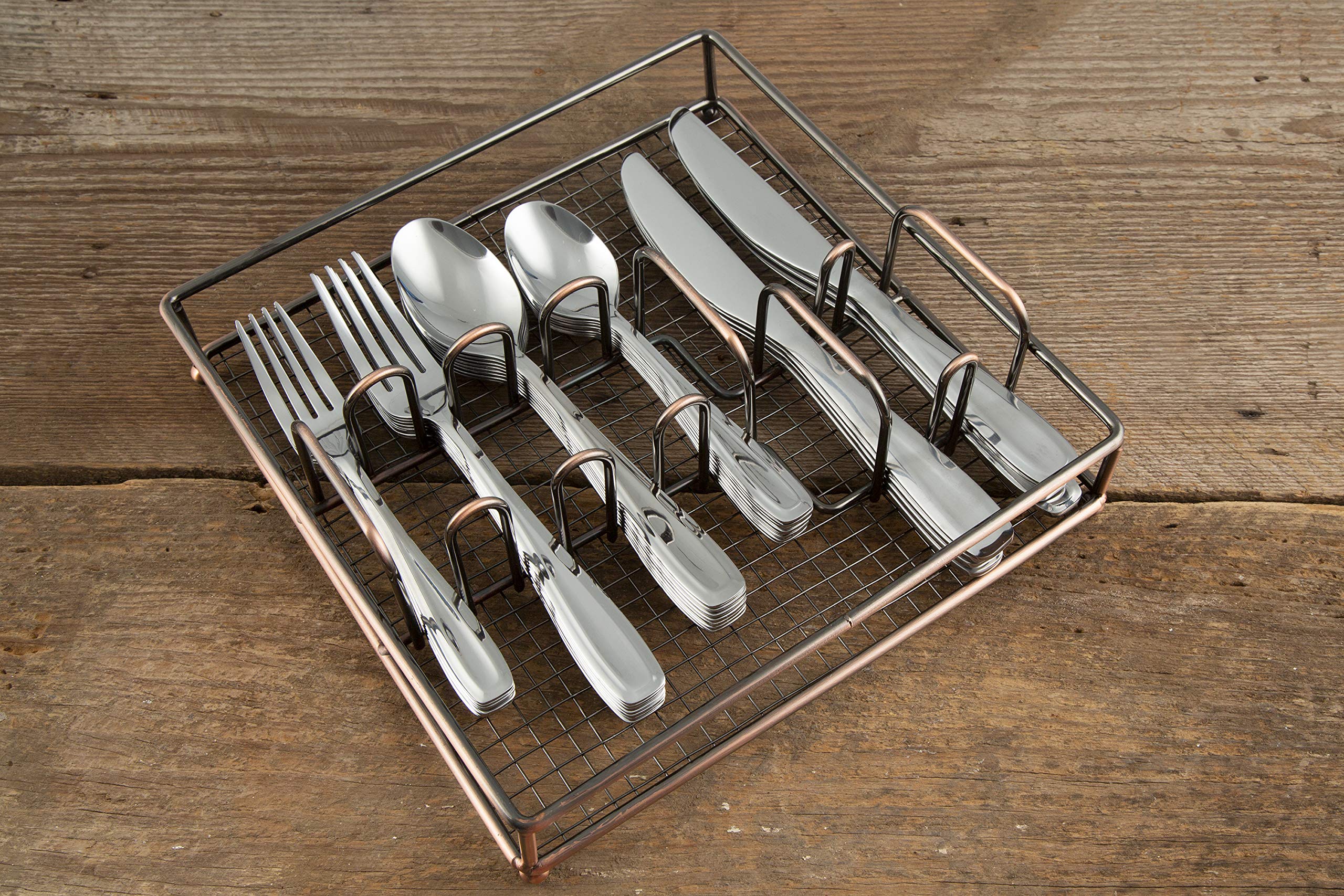 Cambridge 426540CJBR2R Waylen Mirror 40-Piece Flatware Set with Rustic Caddy — Amazon image 5