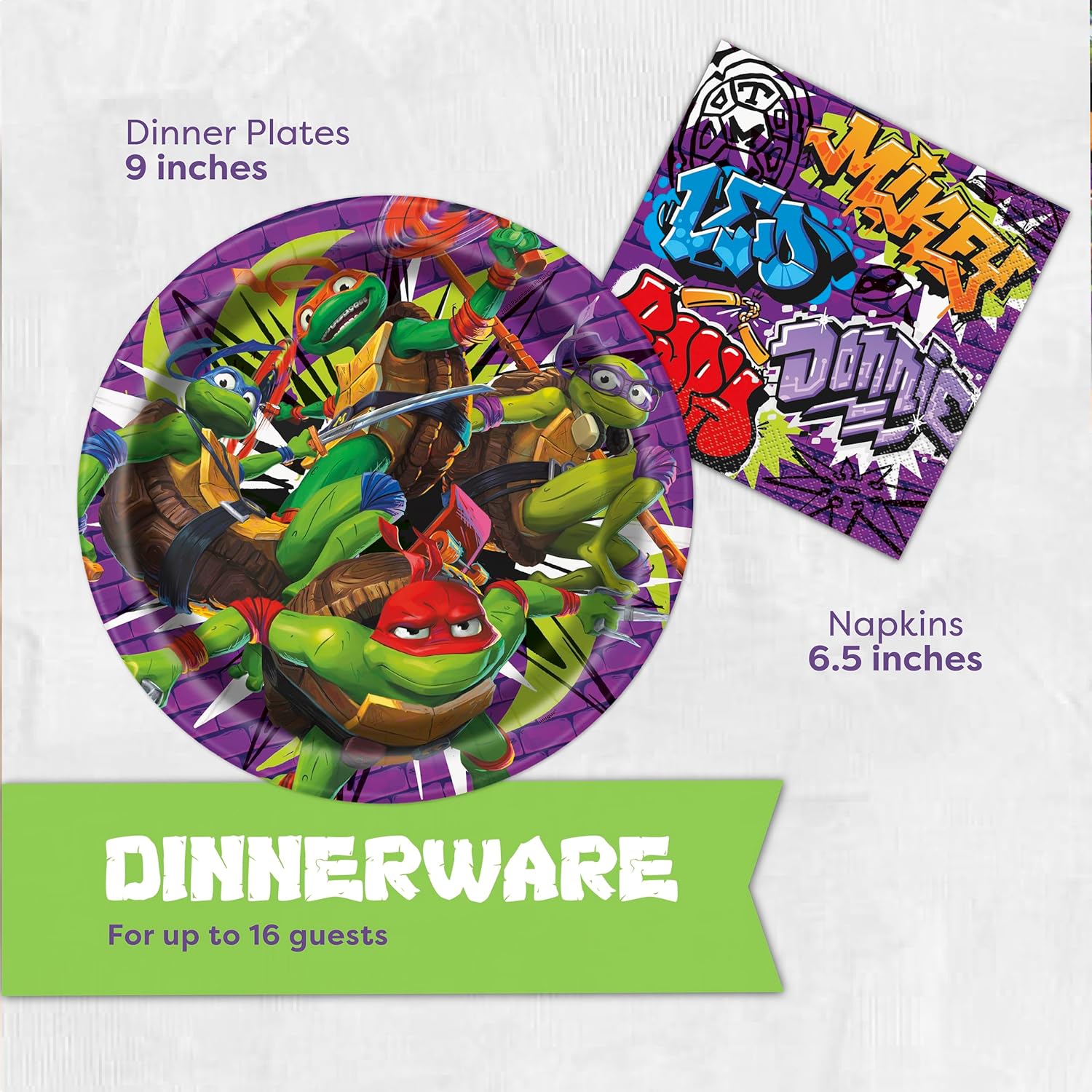 Teenage Mutant Ninja Turtle Birthday Decorations for Party | Serves 16 Guests | Balloons, Banner, Tablecloth, Masks, Plates, Napkins, Door Poster Backdrop | Officially Licensed