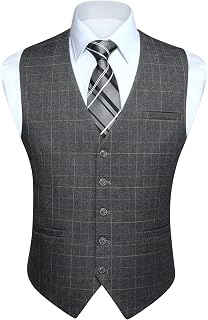 Men's Suit Vest Plaid Dress Vest for Men Slim Fit Formal Business Waistcoat Tuxedo V-Ncek Solid Color Vest Wedding