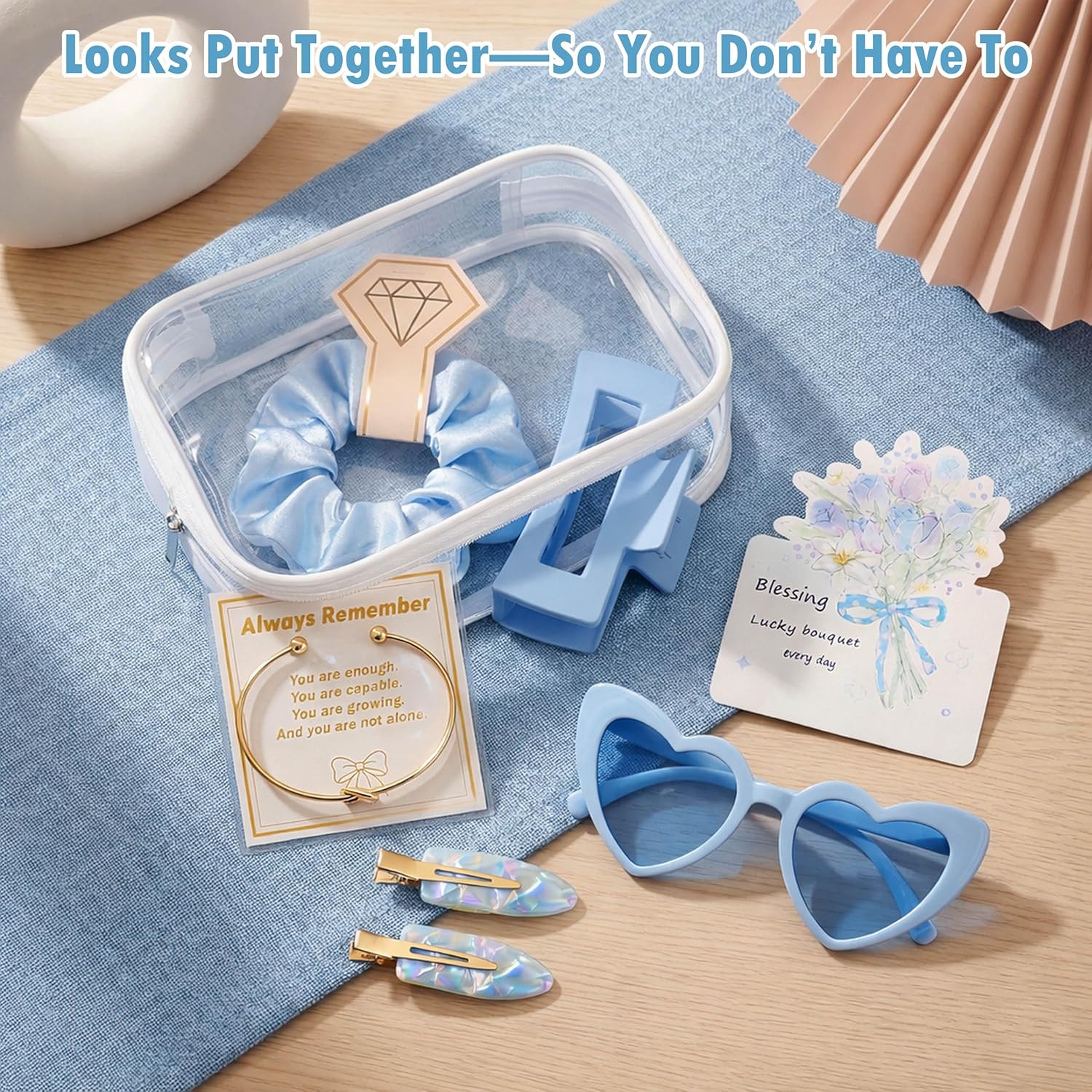 Bridesmaid Proposal Gifts Set of 6, Bridesmaid Makeup Bag, Bachelorette Gift Set, Bachelorette Party Favors, Clear Toiletry Bag, Bridal Shower Party Favors (6,Sky Blue)