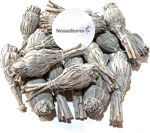 24 barras de salvia blanca de California, de 3 a 4 pulgadas atadas a mano, totalmente naturales para limpieza del hogar, alivio del estrés y