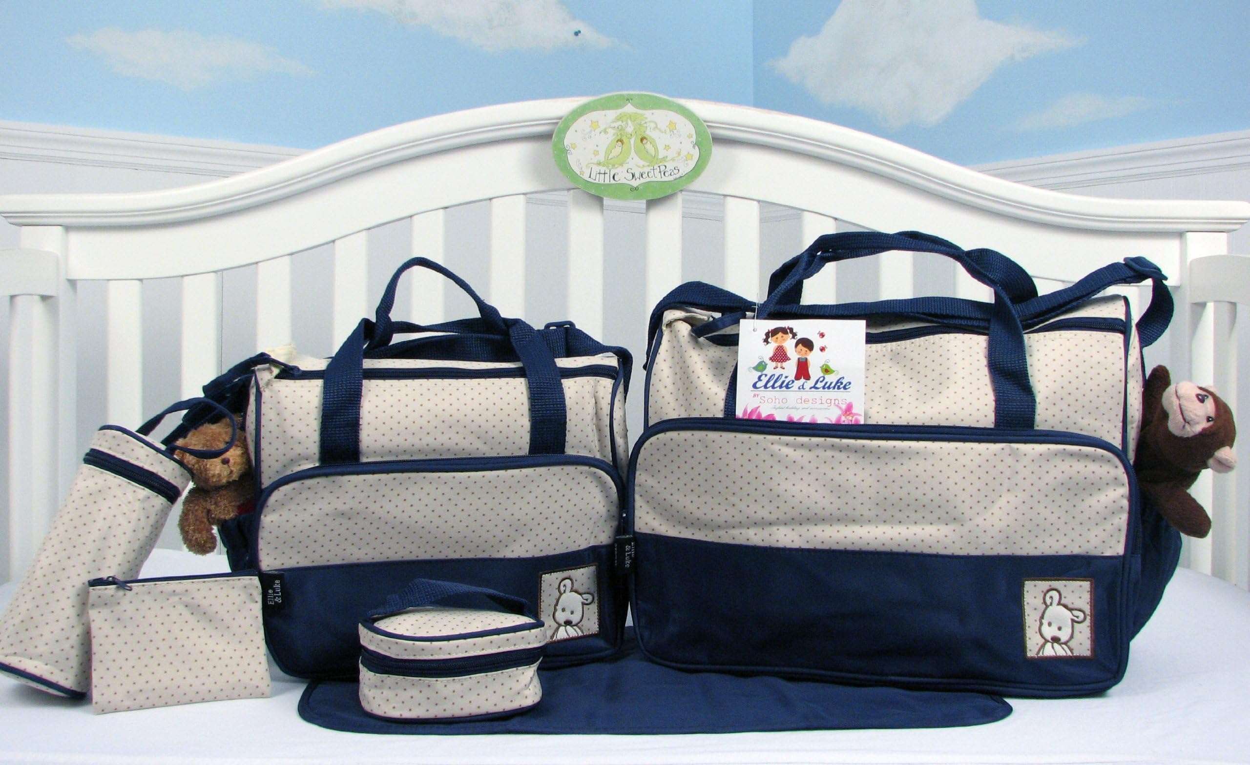 Ellie & Luke (Royal Navy) Diaper Bag with Changing Pad 6 Pieces Set