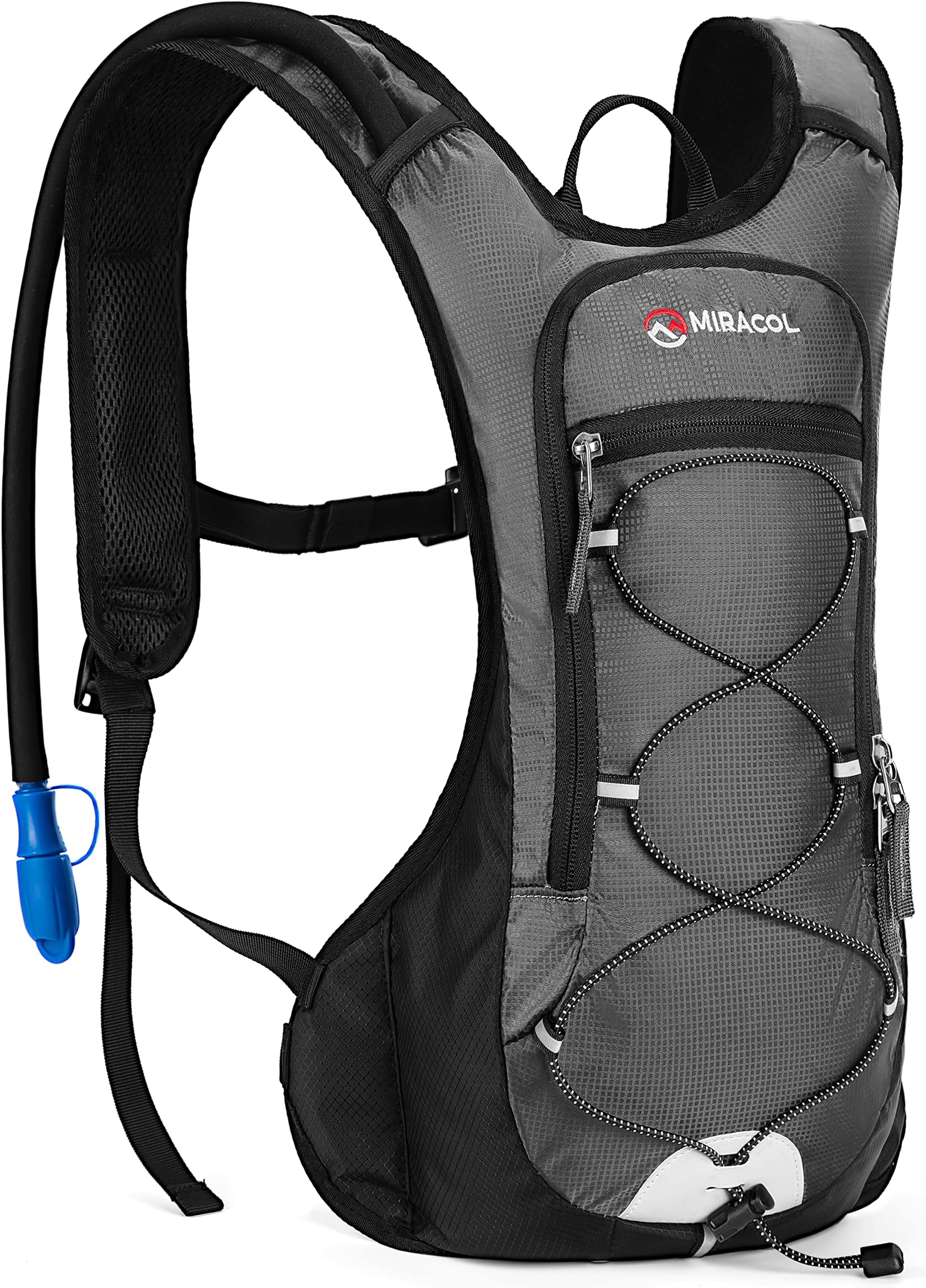 MIRACOL Hydration Backpack with 2L BPA-Free Bladder Lightweight Hydration Pack for Running Hiking Climbing Biking Cycling Skiing (Grey)