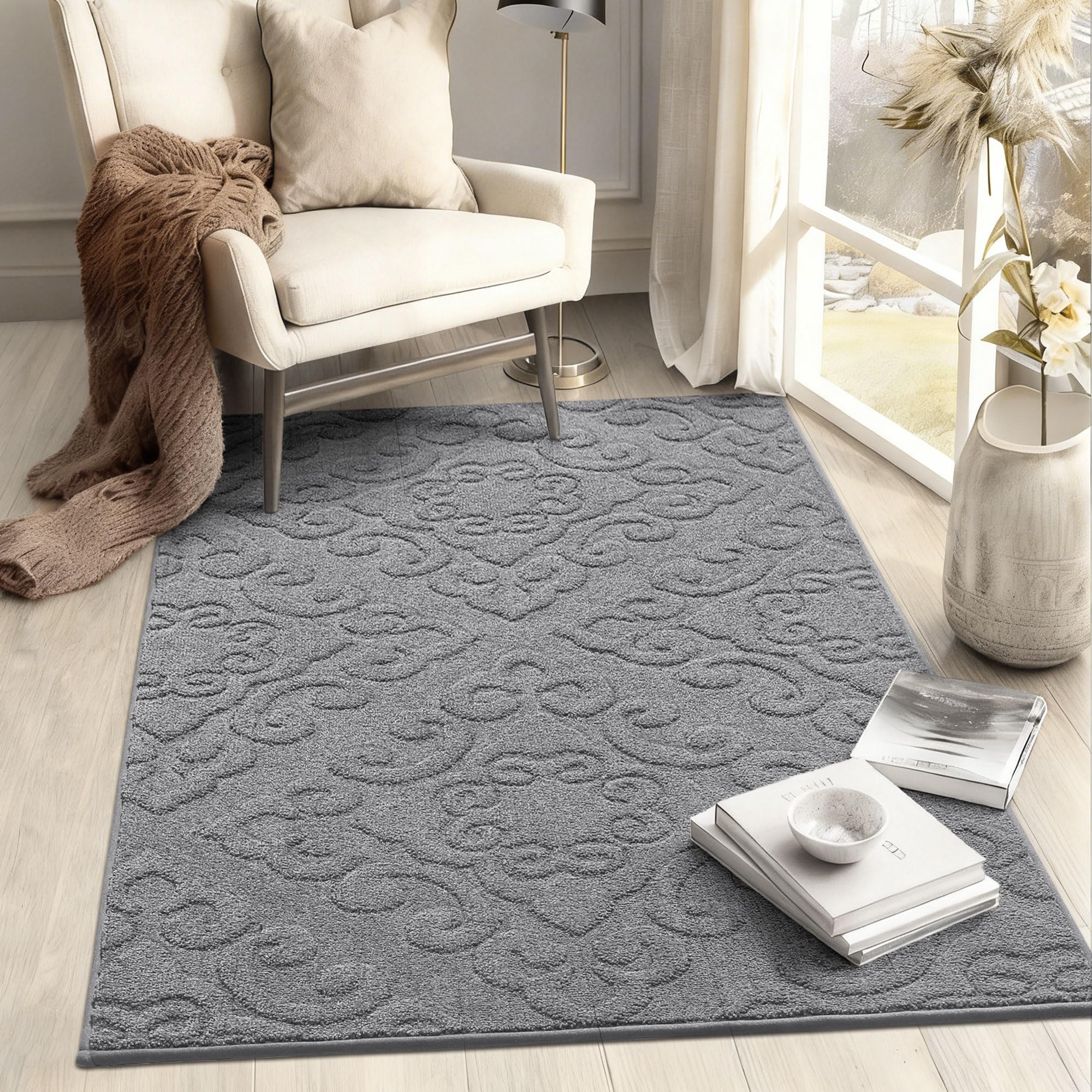 COSY HOMEER Fußmatte Innen 90 x 150 cm, Schmutzfangmatte Grau