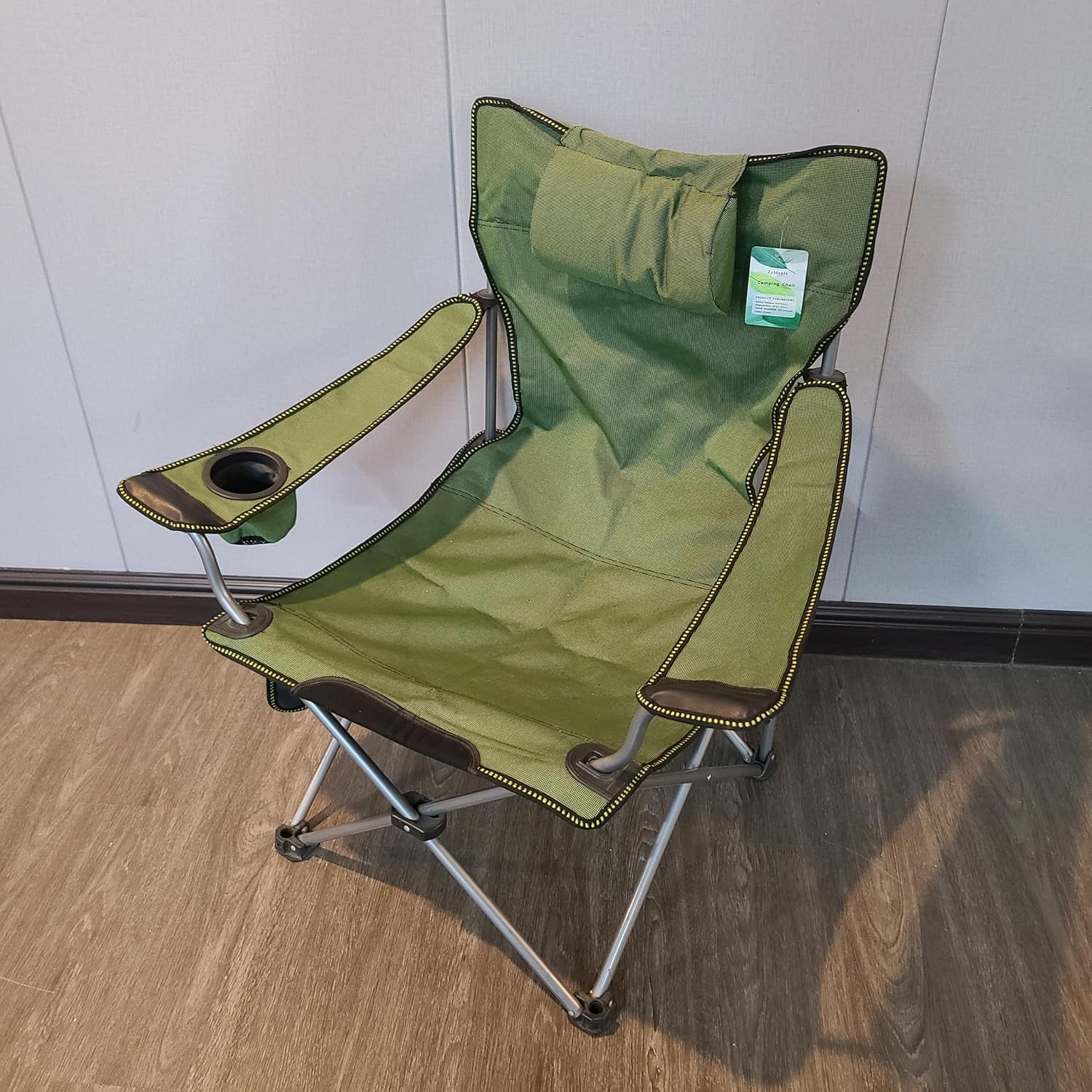 Zyldenix Camping Furniture, Green Folding Camping Chair with Headrest, Portable Outdoor Chair with Cup Holder for Hiking & Beach