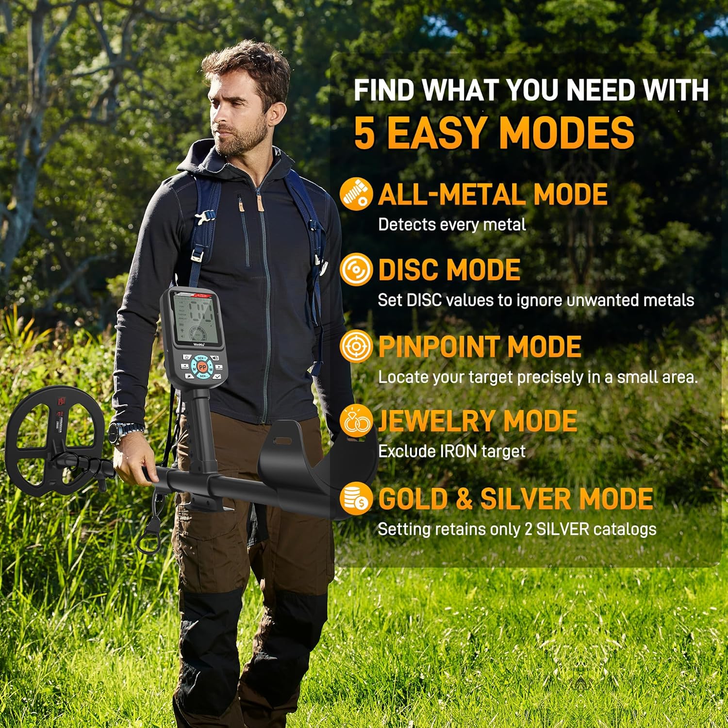 Rechargeable Metal Detector Gold and Silver Finder Kit for Adults Professional Waterproof,Suitable for Underwater and Beach Use