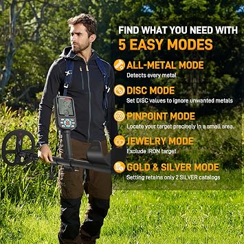Metal Detector for Adults Professional | 4000mAh Rechargeable, Waterproof DD Coil, Up To 16 Inch Depth, 5 Detection Modes and Pinpoint