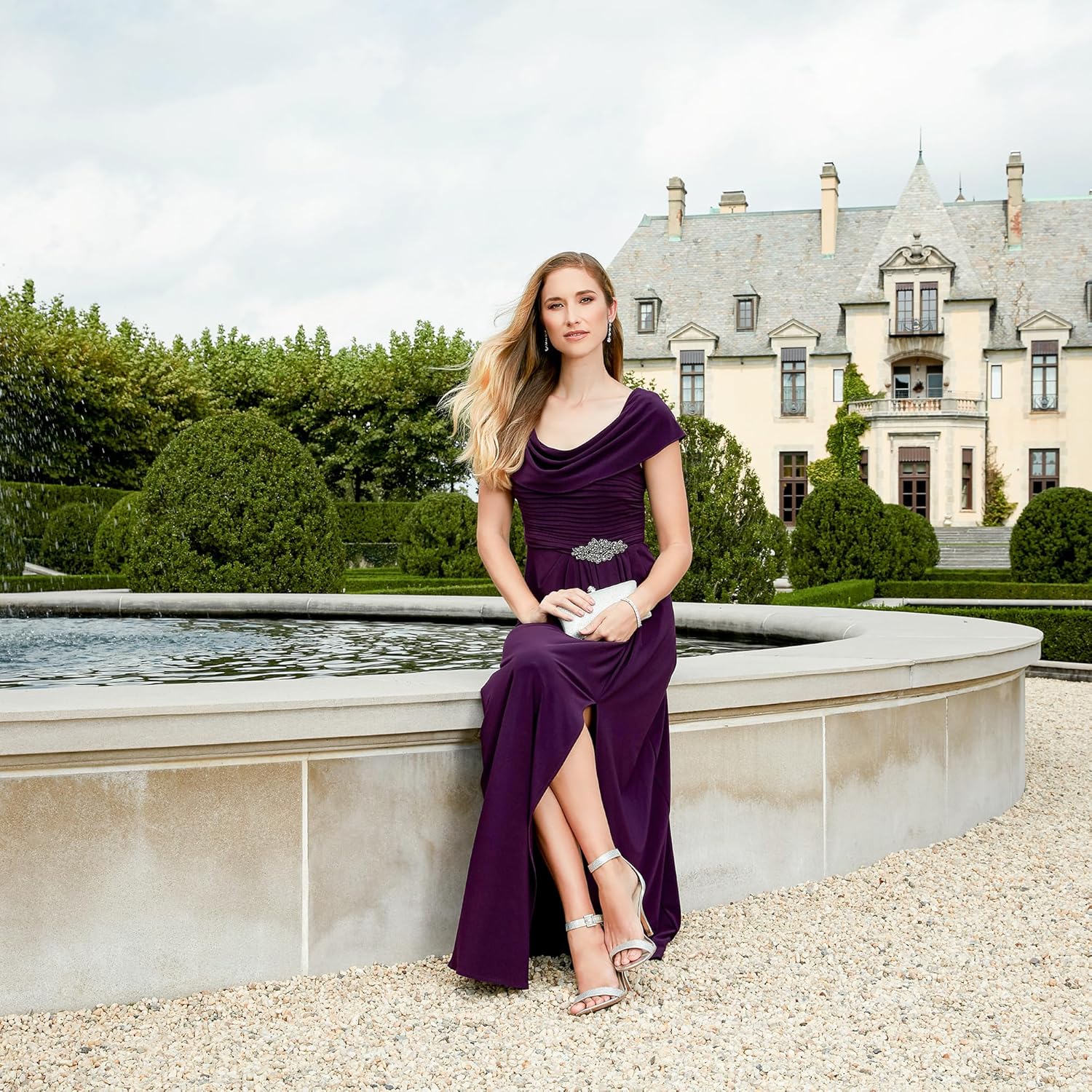 Alex Evenings Womens Long Cowl Neckline Mother of The Bride Dress, Formal Event Gown (Petite and Regular Sizes) - Image 5