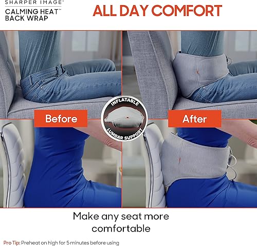 Vista 5 de Sharper Image: almohadilla térmica de calefacción eléctrica trasera con soporte lumbar inflable personalizable, calor calmante y vibraciones