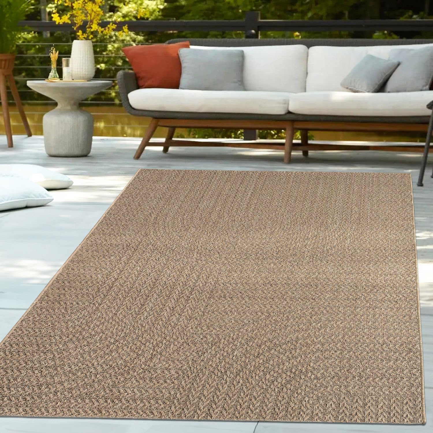 Tapis d'extérieur imperméable et lavable grand format motif arc-en-ciel boho uni